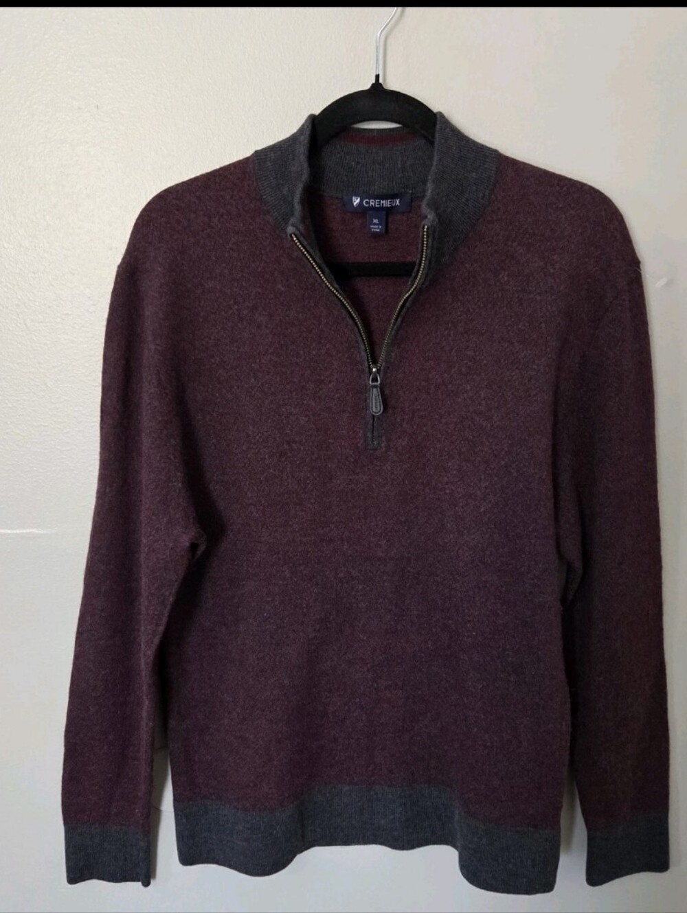 Cremieux Men's 100% Merino Wool Half Zip Burgundy Sweater. Sz XL Quiet Luxury - Picture 2 of 10